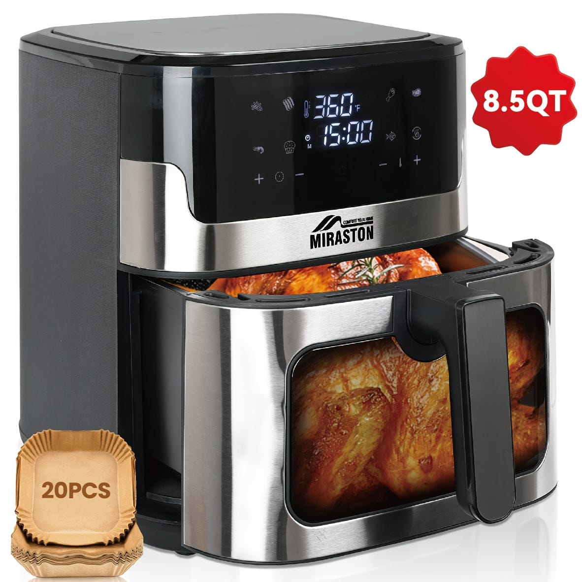 [Air Fryer] 8.5QT/3.6QT Air Fryer, Upgraded Large Capacity Suitable For 5-6 People, Smart Touch Screen For Easy Operation With 8 Preset Functions, Non-stick Coating For Easy Cleaning, Kitchen Accessories, Toaster Oven, Deep F