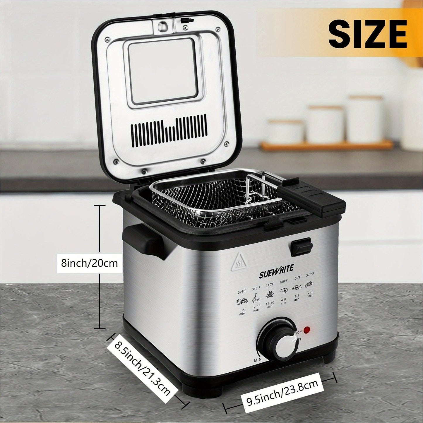 1.5 Liters/1.6 Qt. SUSTEAS Electric Deep Fryer - Compact Home Deep Fryer with Cool Touch Sides, Nonstick Basket, Easy Cleaning Design, and Safe Operation - Perfect for Small Families and Space-Saving Kitchen