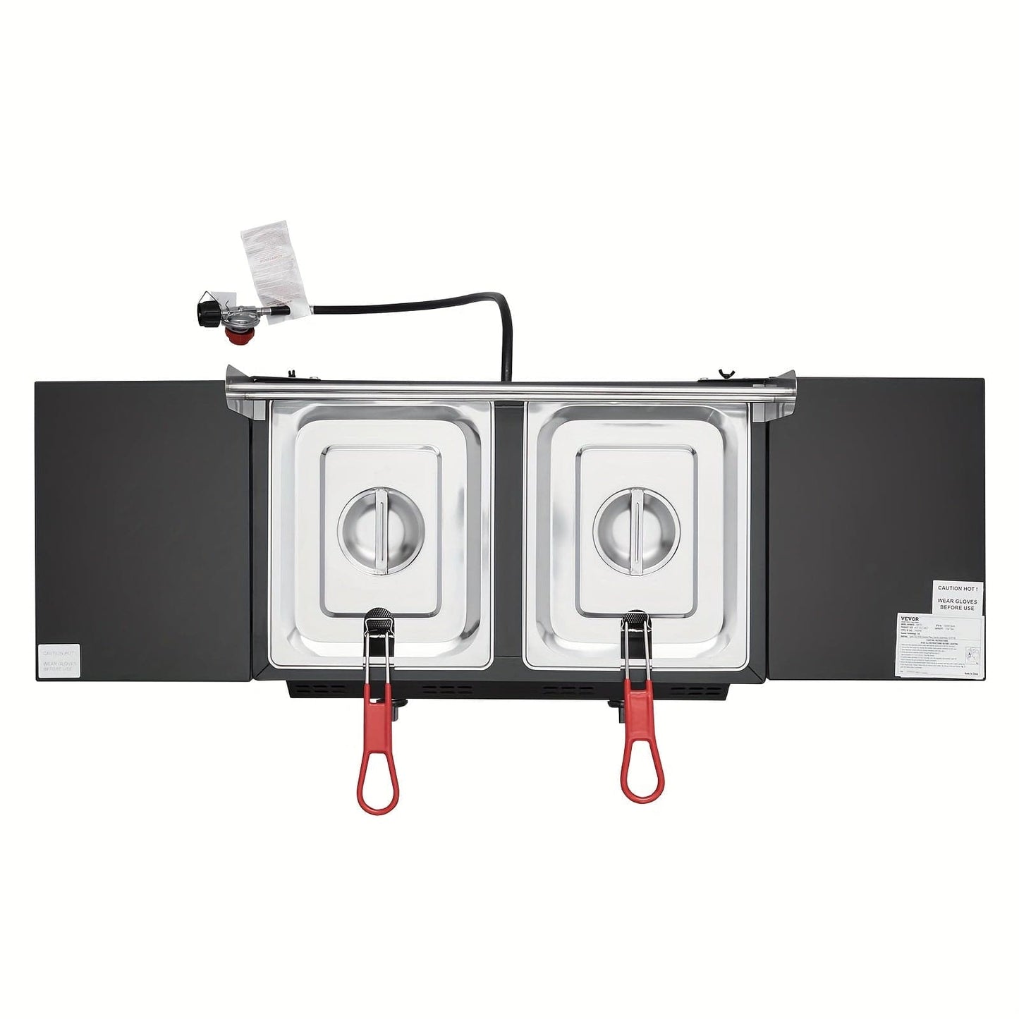 Happybuy Outdoor Propane Deep Fryer, 16 Qt Dual Burner, Stainless Steel with Removable Baskets & Lids, Integrated Oil Fryer Cart with Thermometer & Regulator for Commercial Cooking