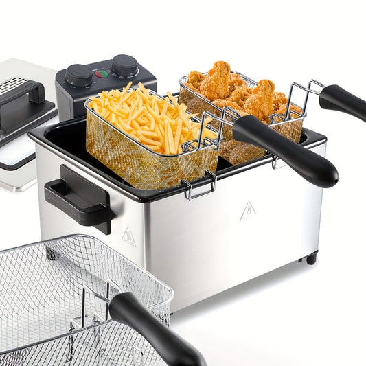 1.32gal Electric Deep Fryer, 1700W Large Fryer with Time & Temperature Control for Home Use, Kitchen Essential, Local Warehouse, Frying Baskets, Lid with View Window, Stainless Steel, Gift for Cristmas & Halloween. Suitable f