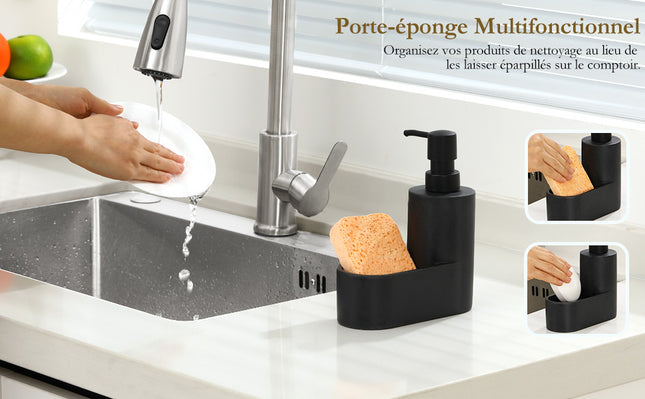 Distributeur de savon à vaisselle avec porte-éponge intégré