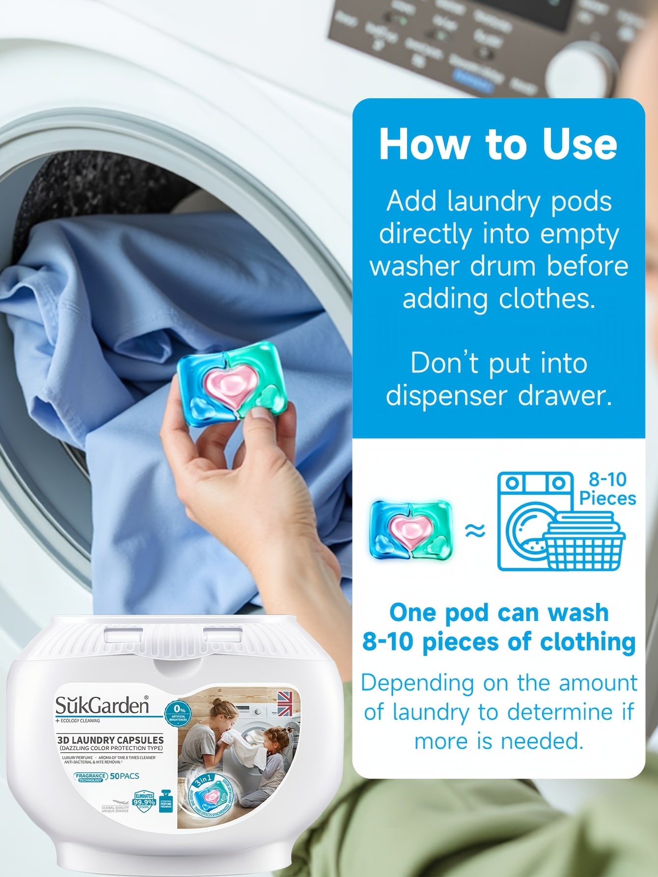 50 capsules de lessive 3 en 1 haute efficacité - Adoucissant - E-menage