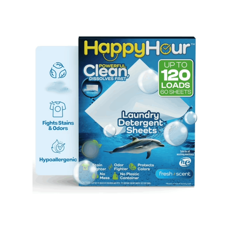 Lessive en feuilles HAPPY HOUR, pack économique jusqu'à 120 lavages - E-menage